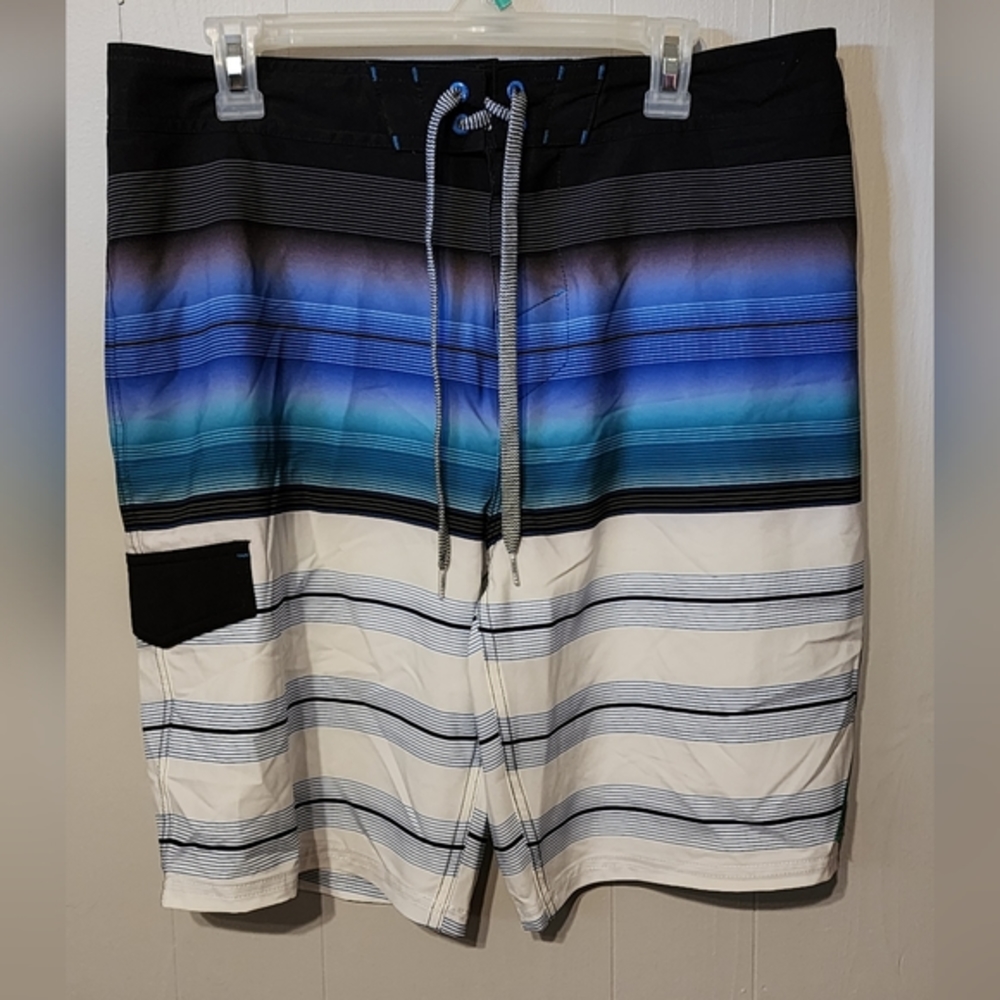Trinity Board Shorts Size 34 Blue White Striped Swim Trunks Beach‎ Trunks A102